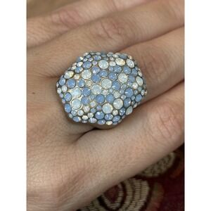 Light Blue Crystal Cluster Cocktail Ring Gold Tone‎ Sz 8